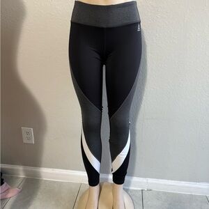 Reebok Black and Gray Leggings with White Stripes